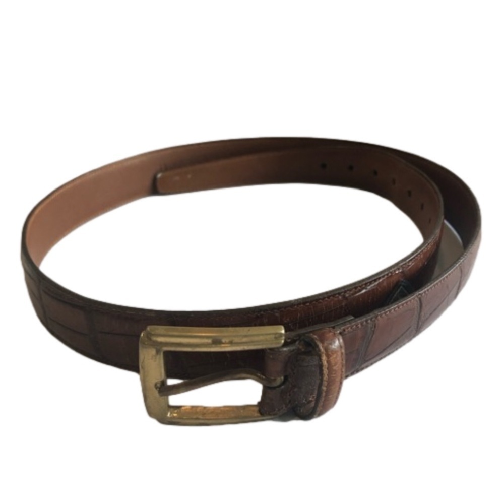 Trafalgar brown reptile embossed leather belt with brass buckle. Size 36